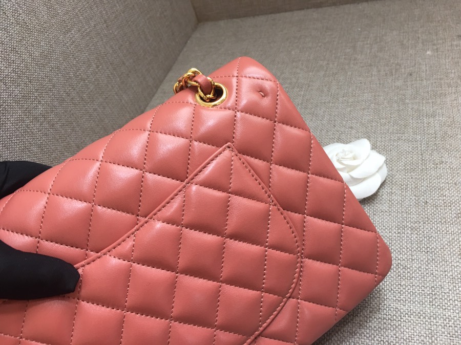 Medium Classic Flap Lambskin Bag AO1112 Cream Pink/Gold